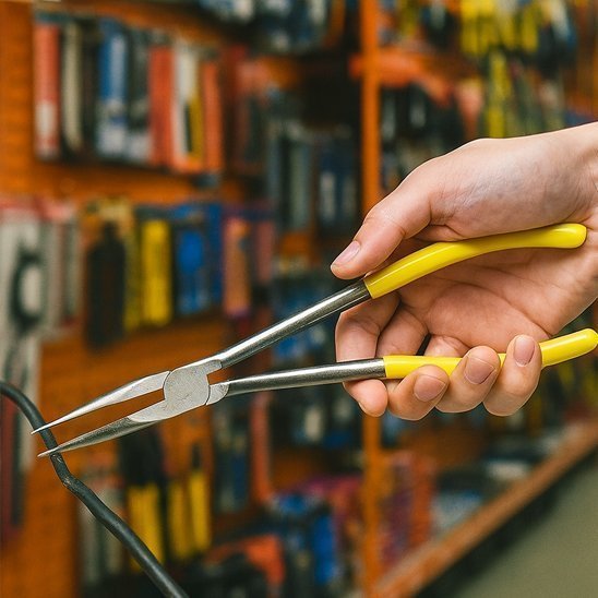 Bricoleur utilisant une pince coupante ergonomique avec manche jaune