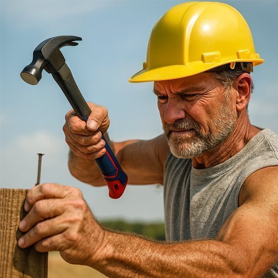 Travailleur en construction avec marteau et équipement de protection