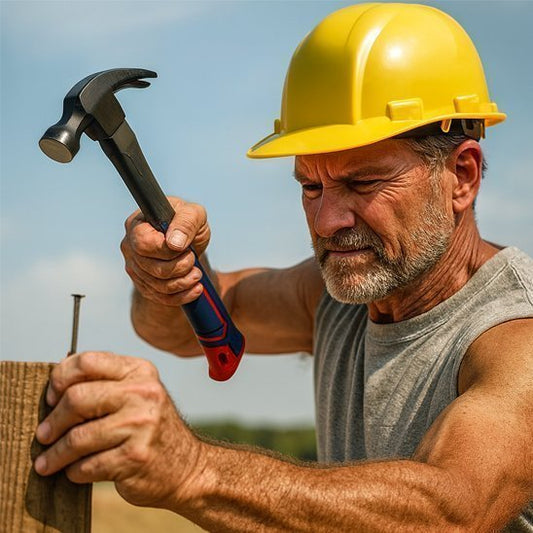 Travailleur en construction avec marteau et équipement de protection
