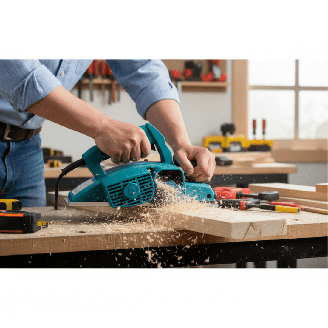 Bricoleur utilisant des outils professionnels dans un atelier organisé